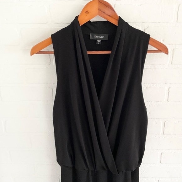 Karen Kane Maxi Jumpsuit Black Wide leg Draped surplice lined top Stretched Sz S - Picture 12 of 16